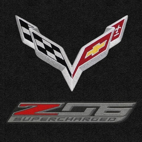 C7 Corvette Z06 Floor Mats- Flags w/ Z06 Supercharged Logo: Black-SR1 Performance