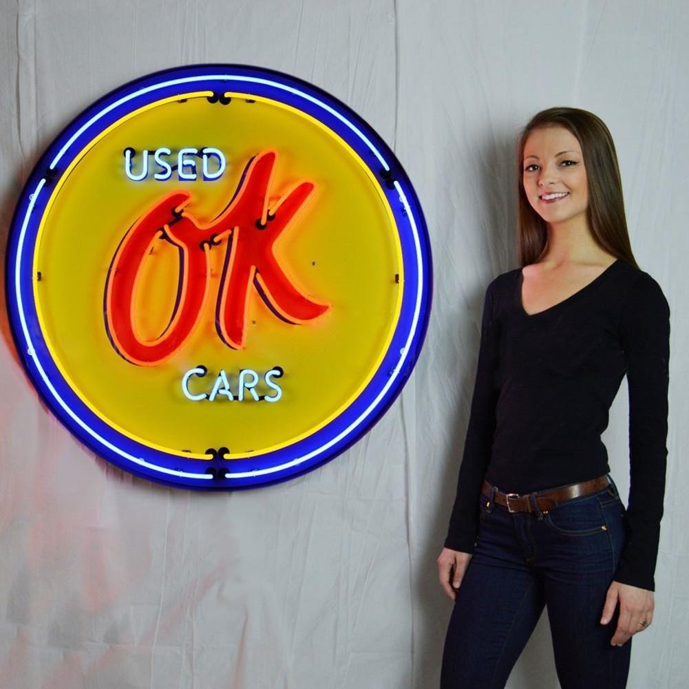 OK Used Cars Neon Sign in a Metal Can : 36in