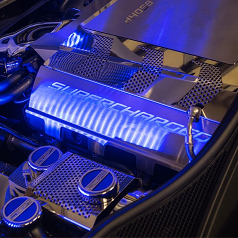 Corvette Supercharged Fuel Rail Covers - Illuminated - Stainless Steel : C7 Z06-SR1 Performance