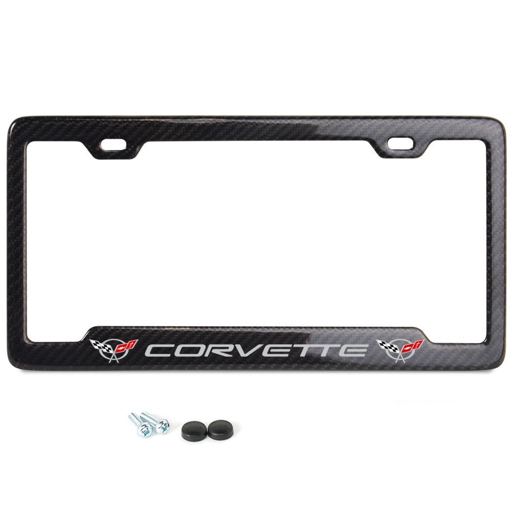 C5 Corvette Script w/Double Logo Notched License Plate Frame - 100% Real Carbon Fiber