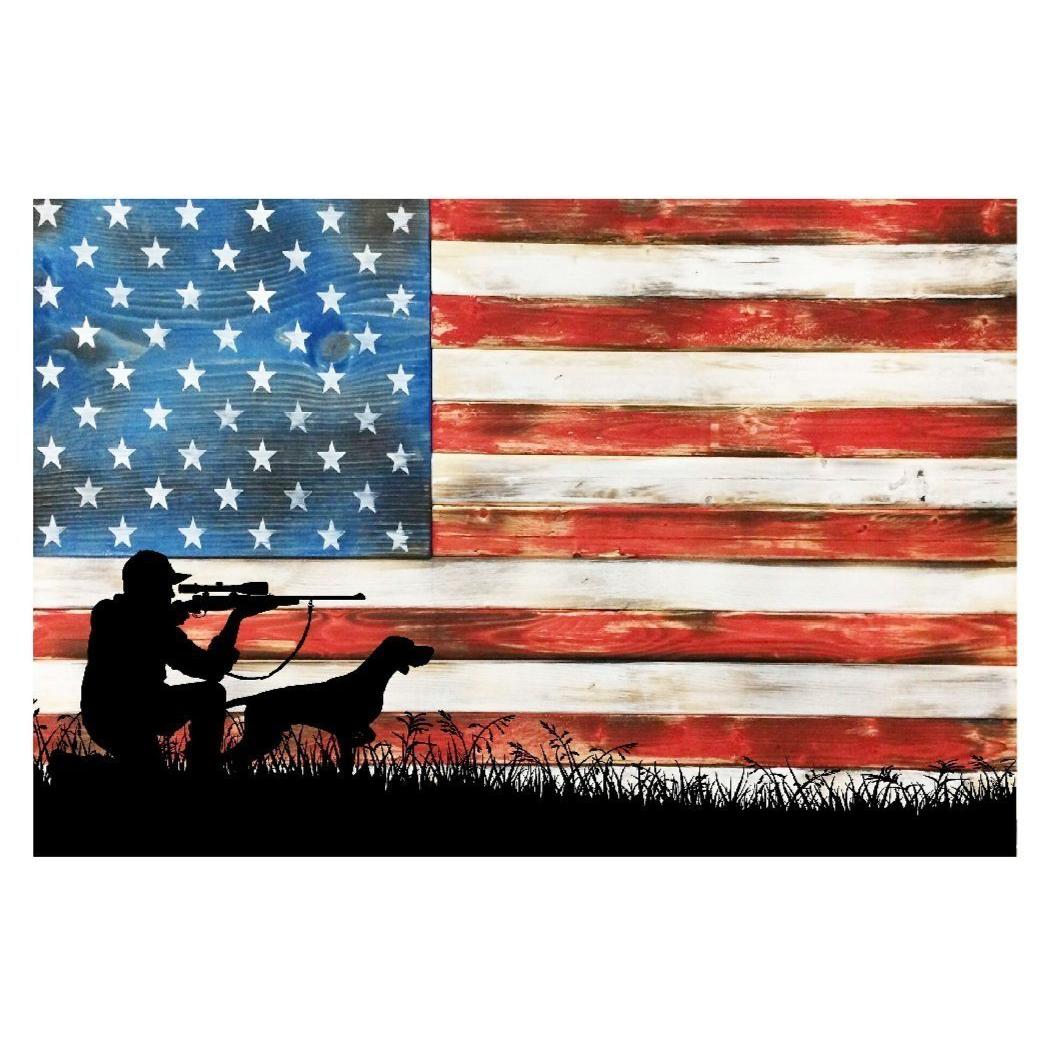 Hunting Deer USA Flag Metal Sign 12