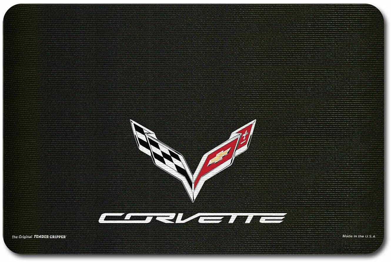 C7 Corvette Fender Gripper Fender Mat - Crossed Flags Logo : Black