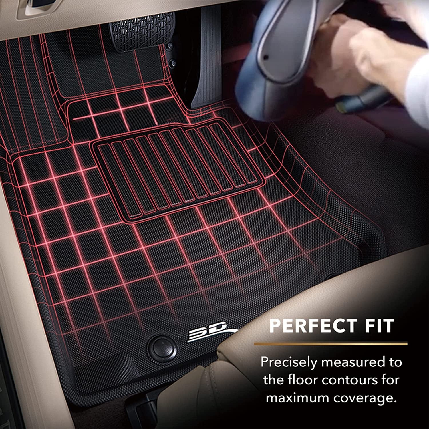 3D MAXpider Custom Fit Kagu Floor Mat (Black) for 2020-2022 KIA Telluride - 1ST Row 2ND Row 3RD Row