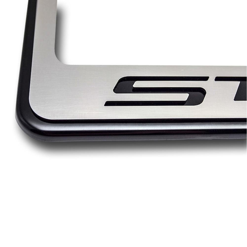 2014 C7 Corvette Stingray License Plate Frame - Chrome w/Stainless Steel Overlay & Carbon Fiber "STINGRAY" Script