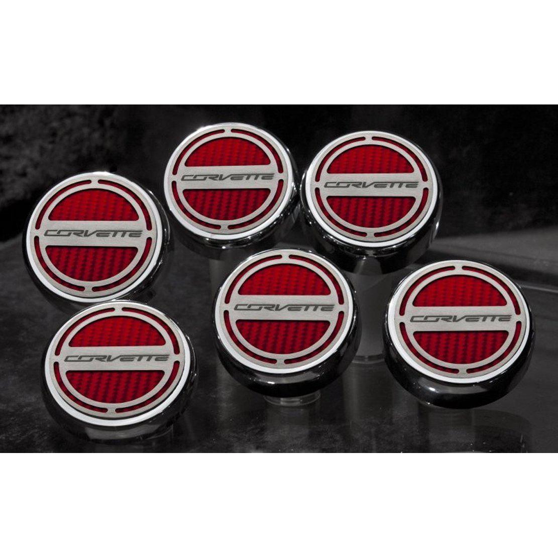 American Car Craft 053018-BLU Blue Carbon Fiber Fluid Cap Cover Set, 6 Piece (Corvette Font)-SR1 Performance