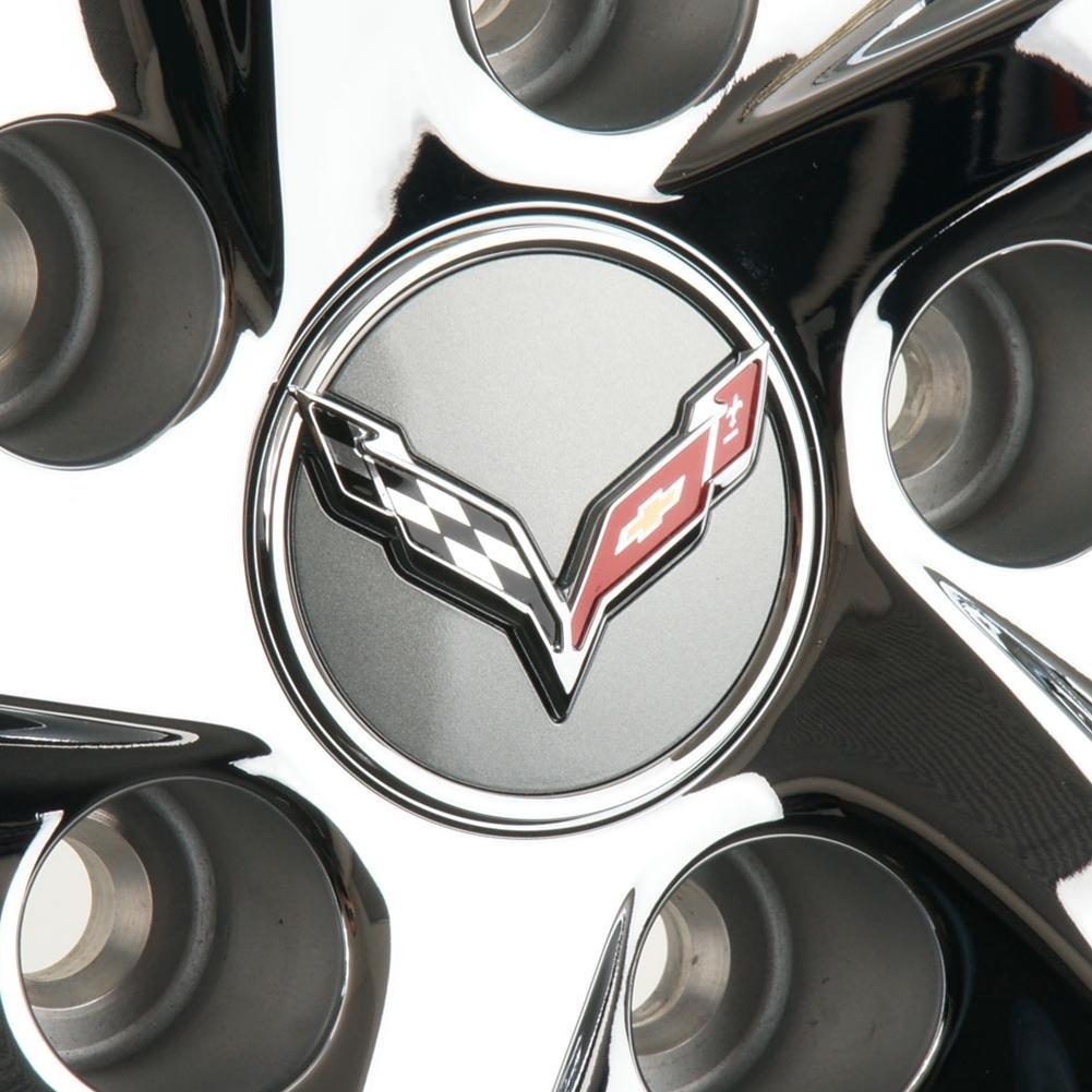 Corvette Chrome Accented Center Cap w/Crossed Flags Logo: 2014 C7-SR1 Performance