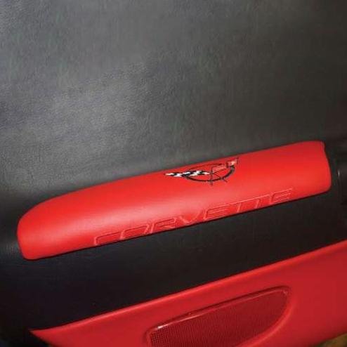 C5 Corvette Door Panel Armrest Cushions w/C5 Logo & Corvette Script: 1997-2004 C5