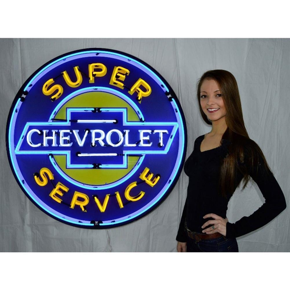 GM Super Chevy Service Neon Sign in a Metal Can : 36in