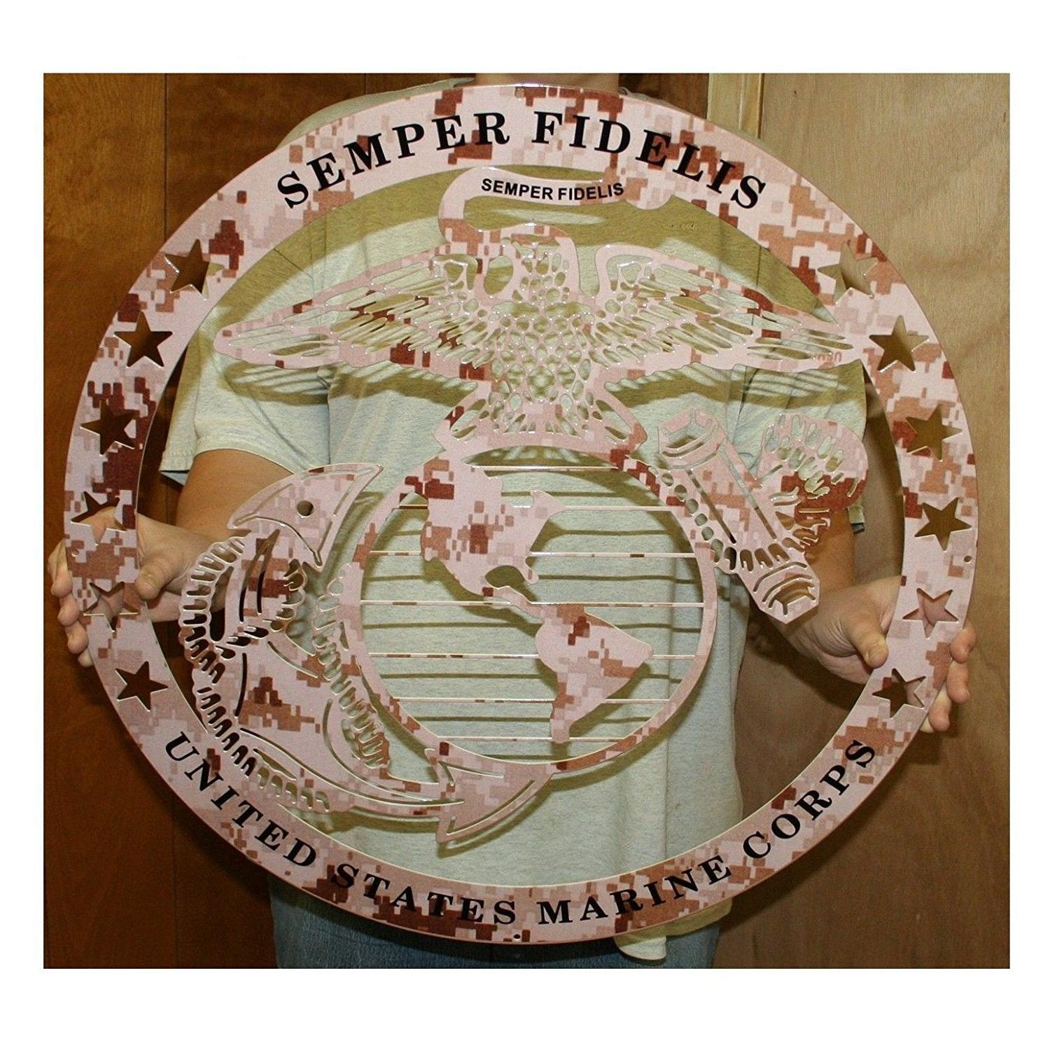 USMC Globe Round Metal Sign - Camo - 24" x 24" (Dark Camo)-SR1 Performance