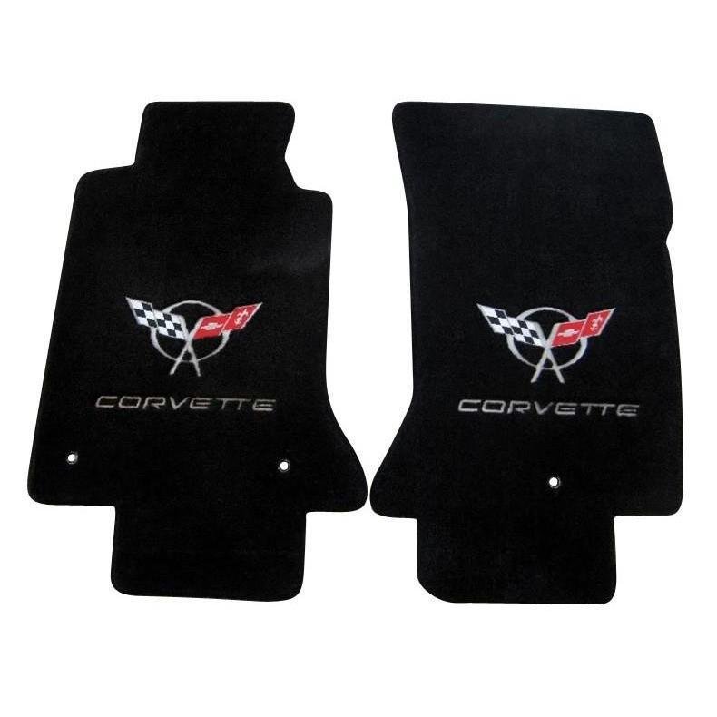 Corvette Floor Mats - Embroidered Double Logo - Black w/ Silver : 1997-2004 C5