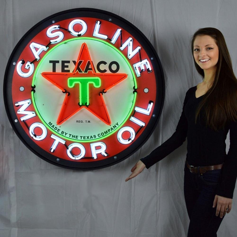 Texaco Motor Oil Neon Sign in a Metal Can : 36in