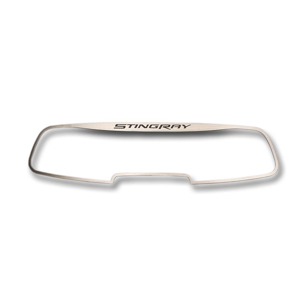 C7 Corvette Brushed Stainless Steel Rear View Mirror With "STINGRAY" Script Trim Fits: 14 and Newer Corvettes with Auto Dim Mirrors