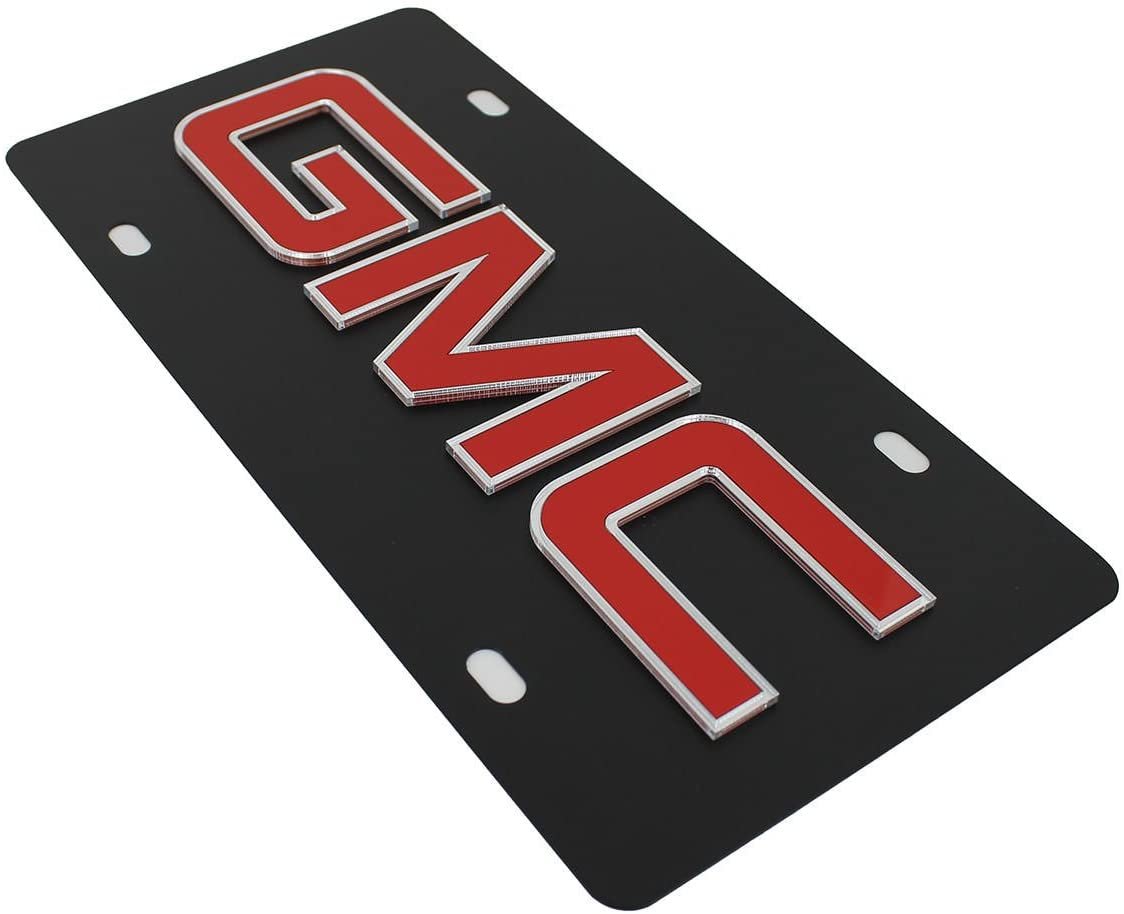 GMC License Plate - Black Steel with Red Logo