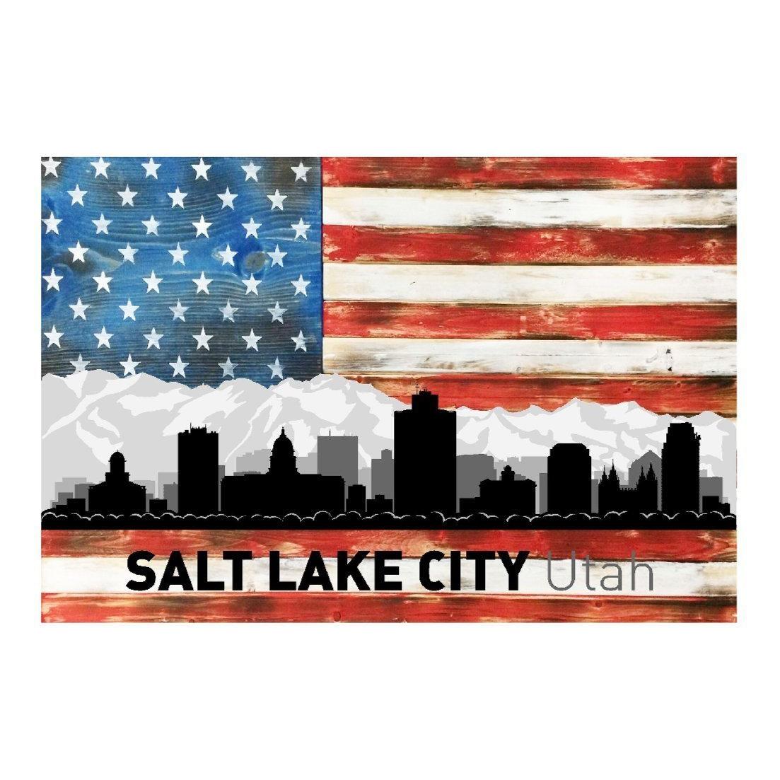 Chicago Illinois City Skyline USA Flag Metal Sign Home Decor - 12" x 8"-SR1 Performance