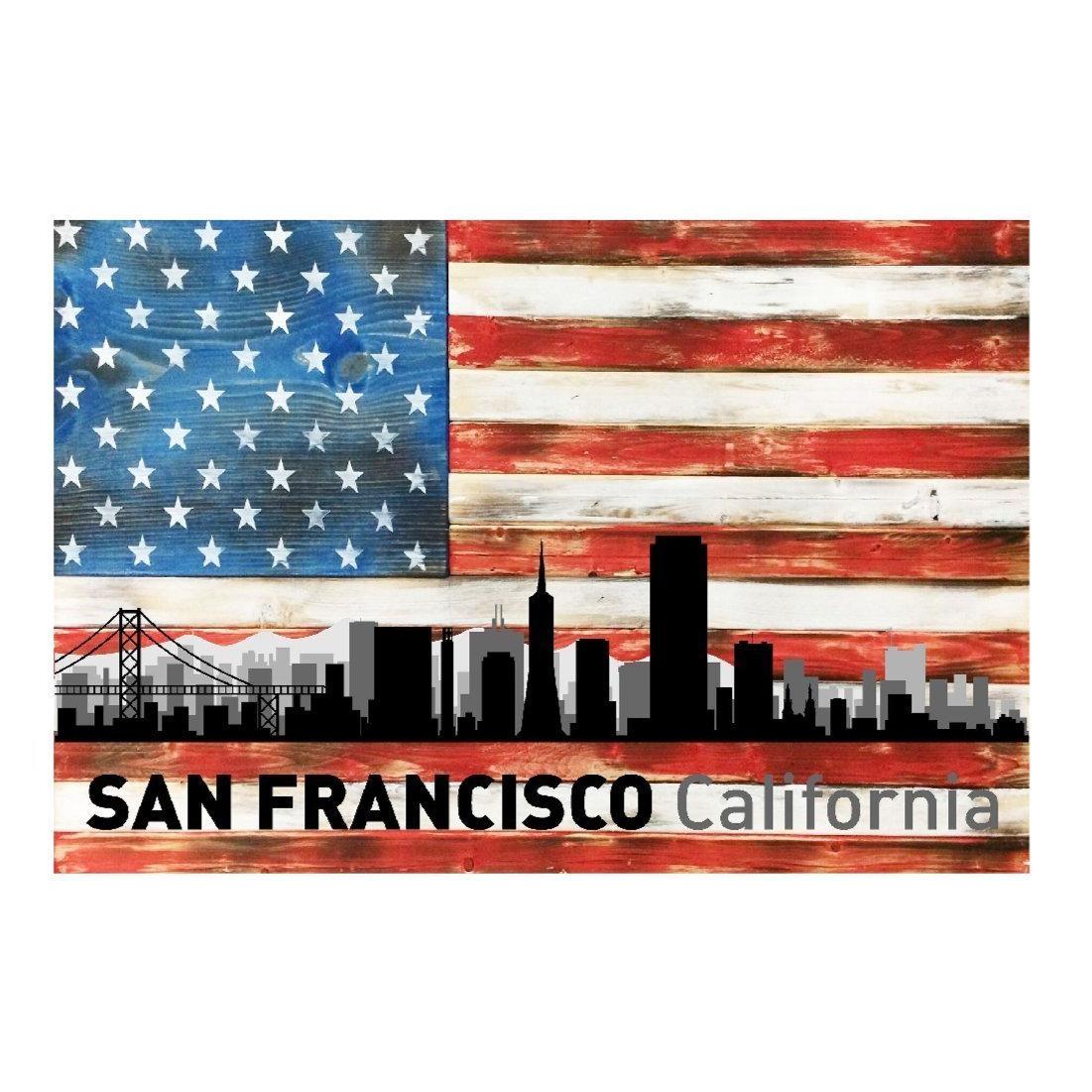 Chicago Illinois City Skyline USA Flag Metal Sign Home Decor - 12" x 8"-SR1 Performance