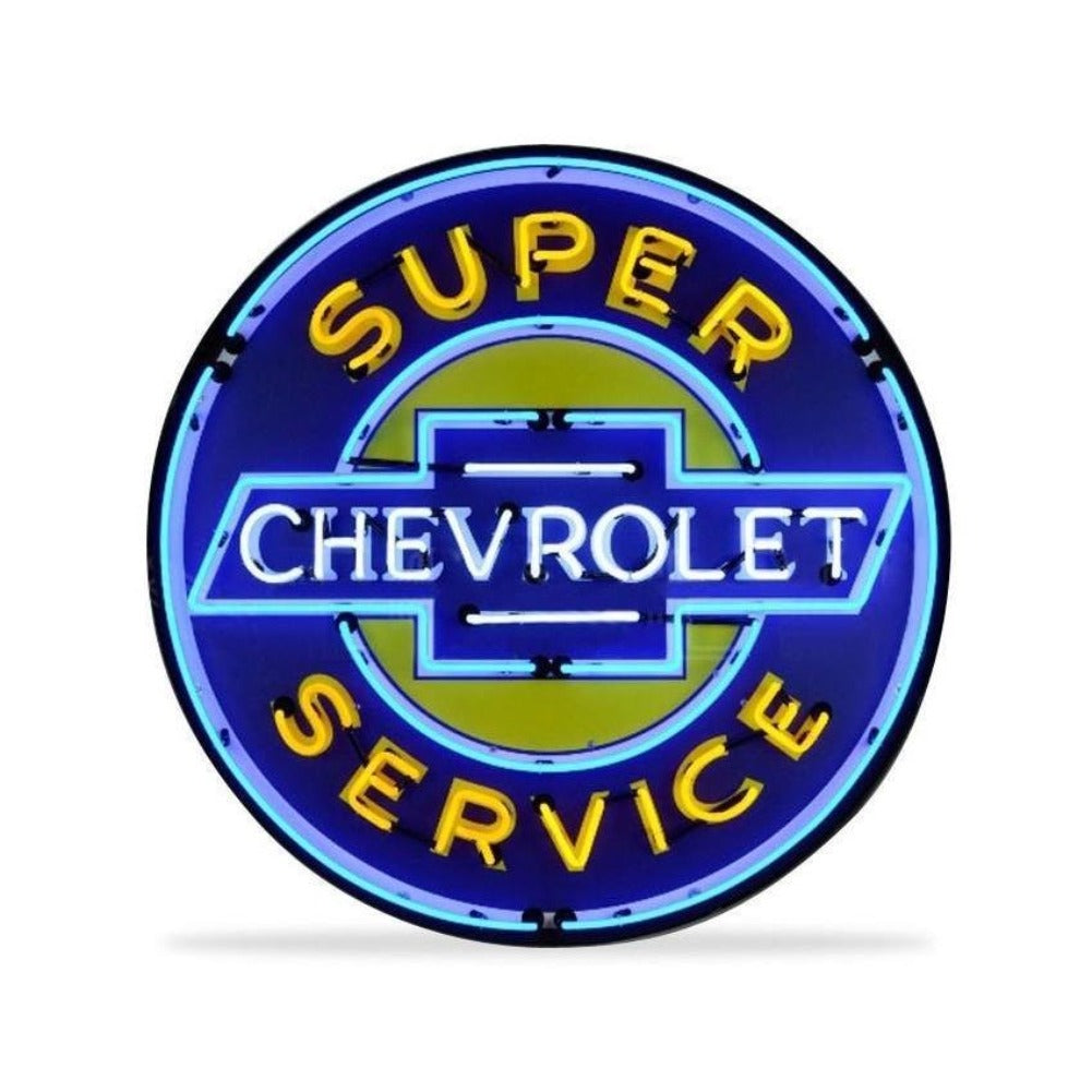 GM Super Chevy Service Neon Sign in a Metal Can : 36in