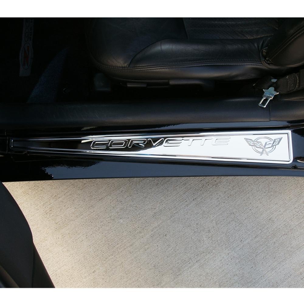 Corvette Door Sill Plates - Billet Chrome with C5 Logo : C5 & Z06-SR1 Performance
