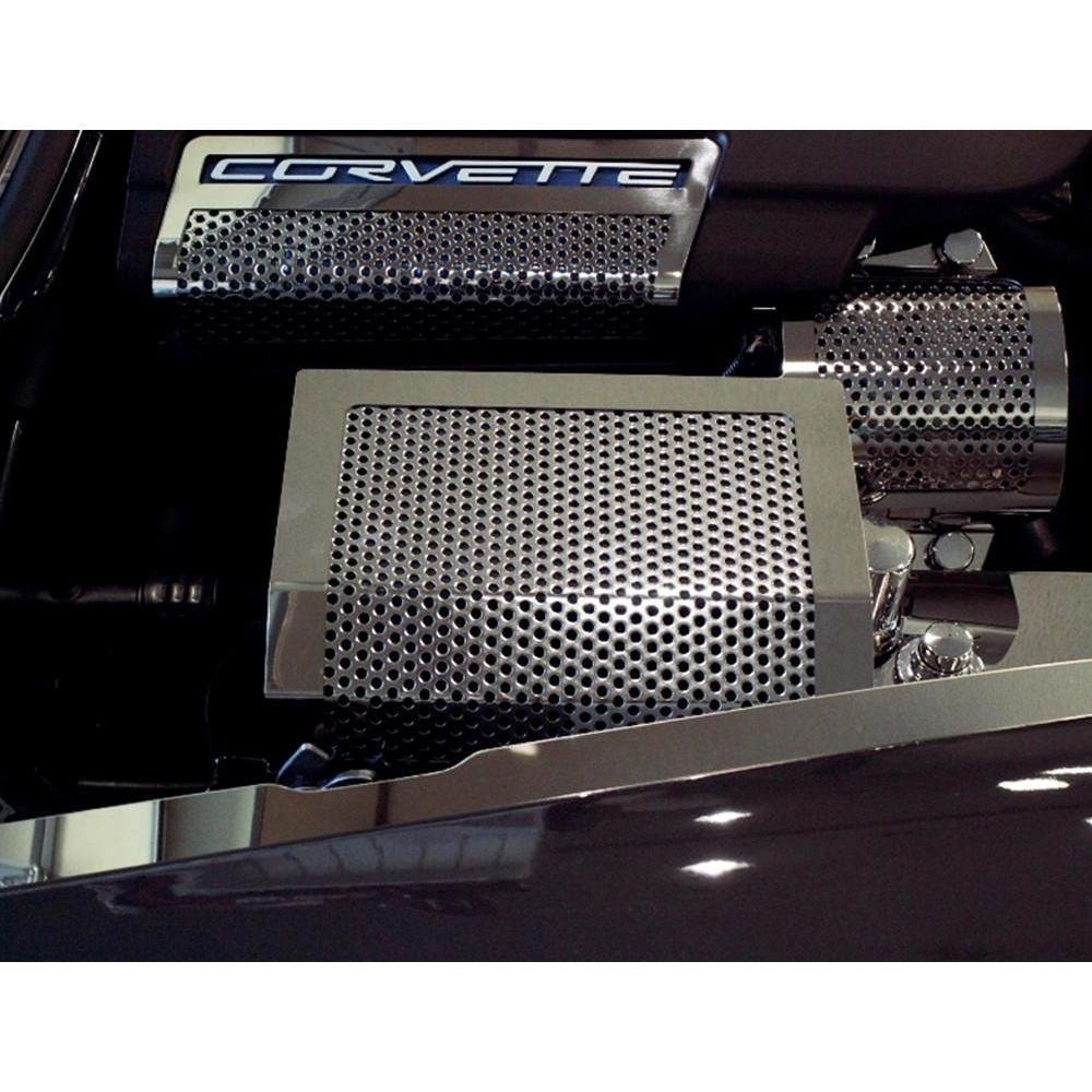 Corvette Fuse Box Cover - Perforated Stainless Steel : 2005-2013 C6,Z06,ZR1, Grand Sport