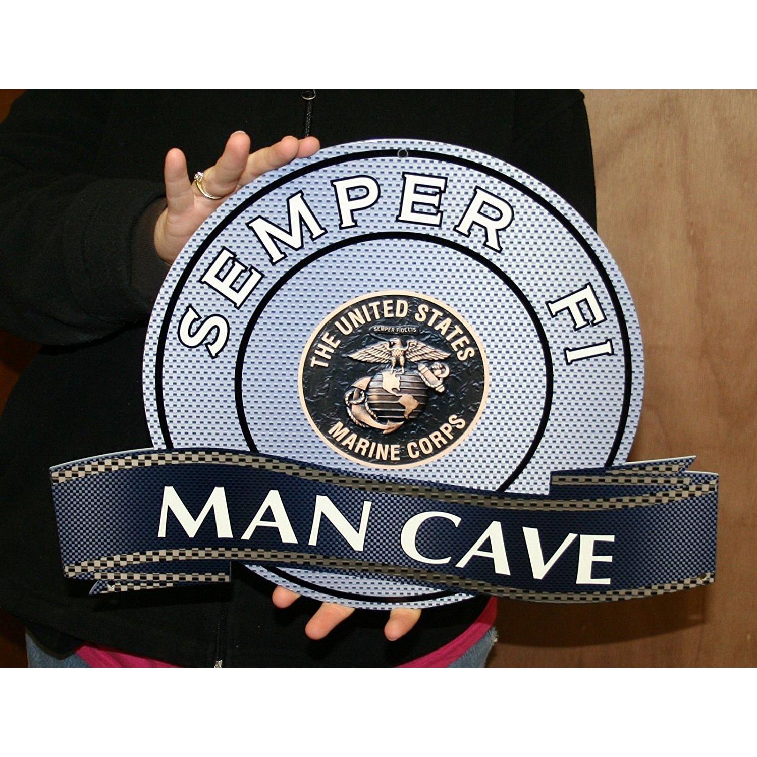 USMC Semper Fi Mancave Metal Sign - Bronze Logo - 18