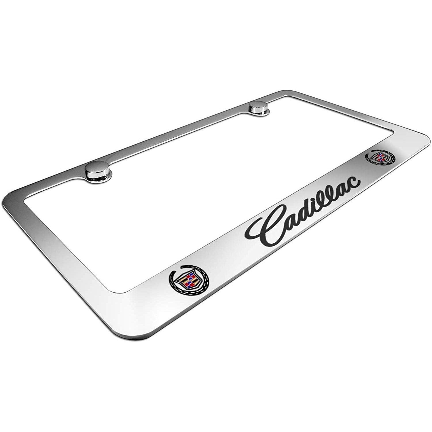 Cadillac License Plate Frame - Chrome with Double Logo & Script