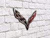 C7 Corvette Crossed Flags Stainless Steel Wall Hanging Sign - Chrome : 22" x 15"