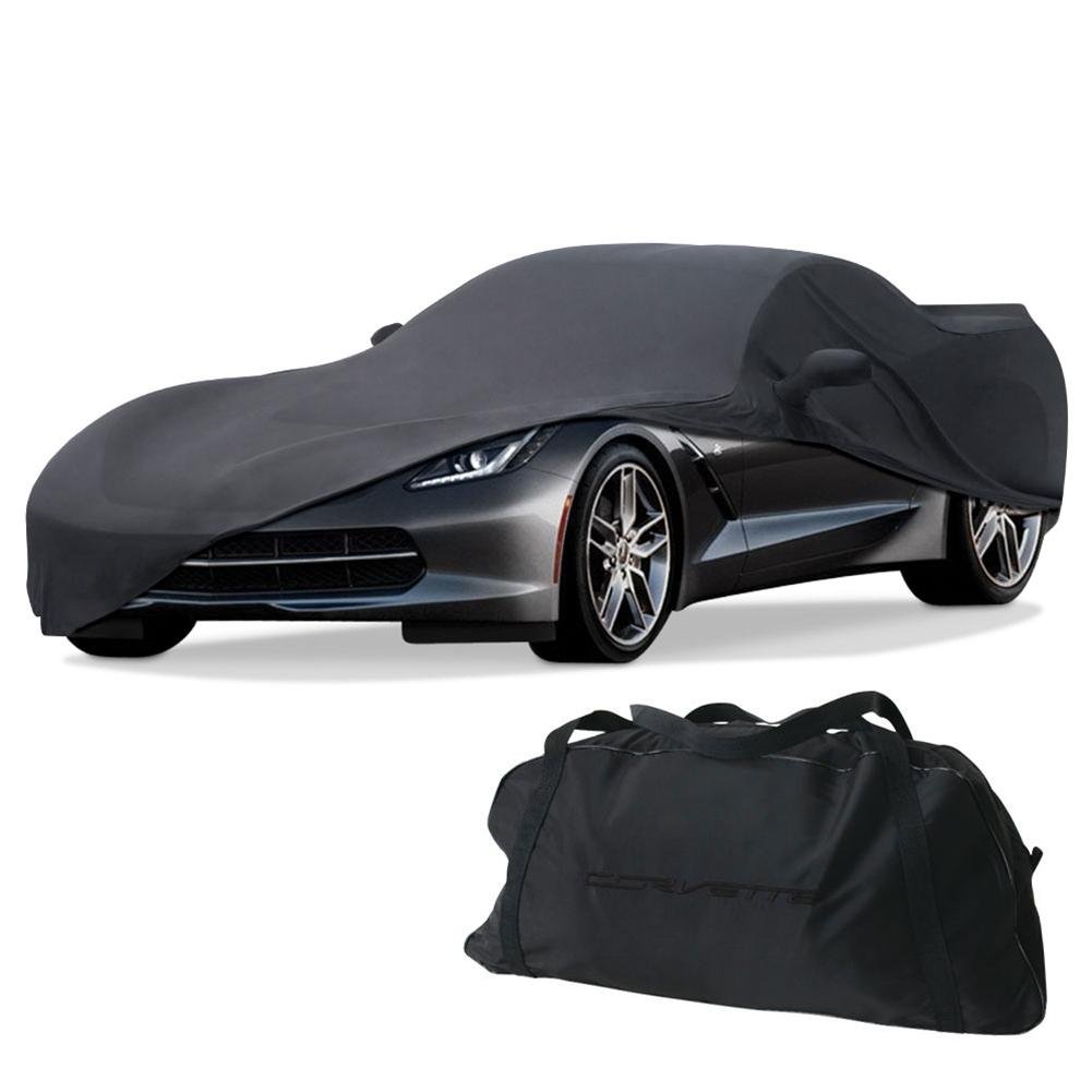 Corvette Stretch Satin Car Cover w/Stingray Fish Logos - Indoor : C7 Stingray, Z51, Z06, Grand Sport-SR1 Performance