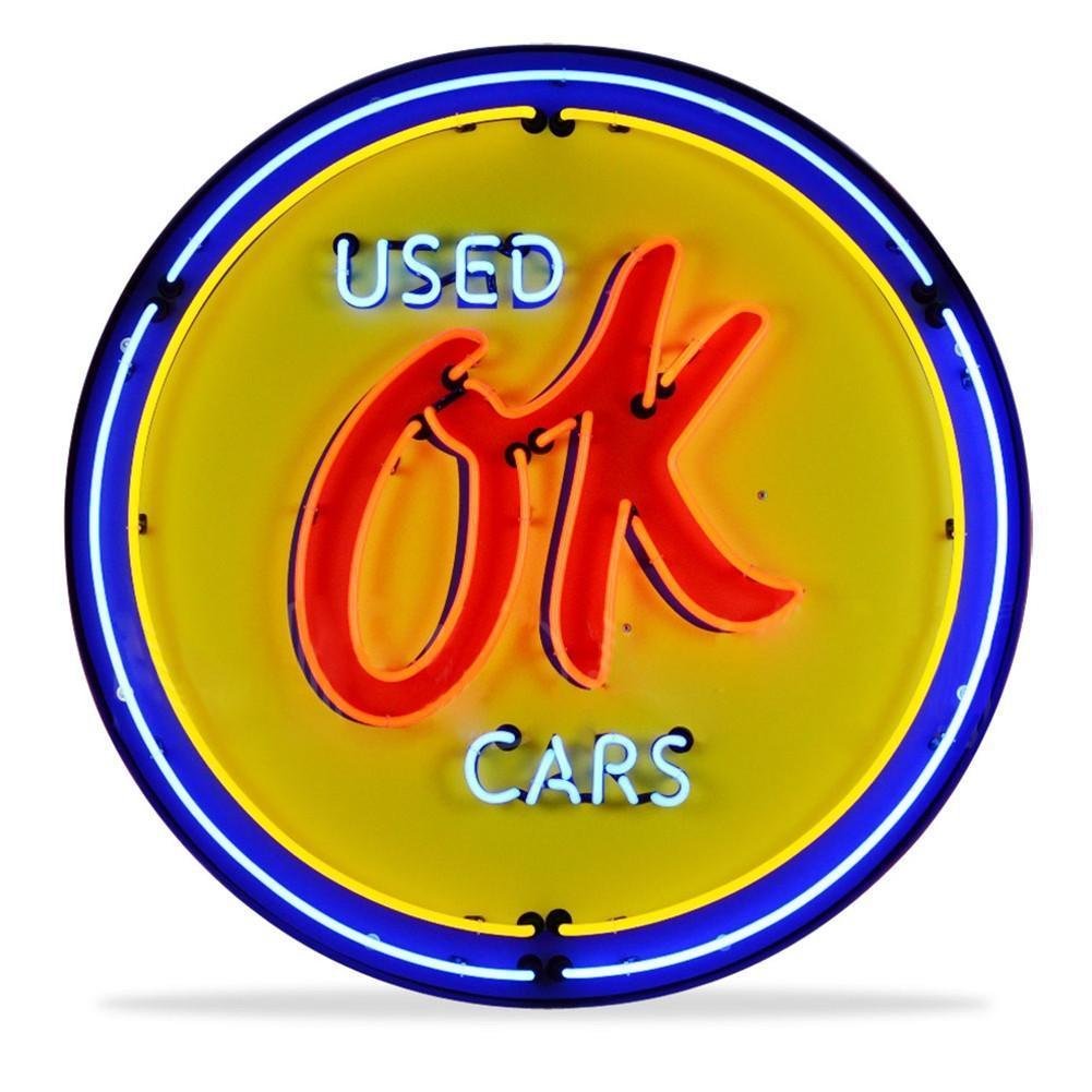 OK Used Cars Neon Sign in a Metal Can : 36in