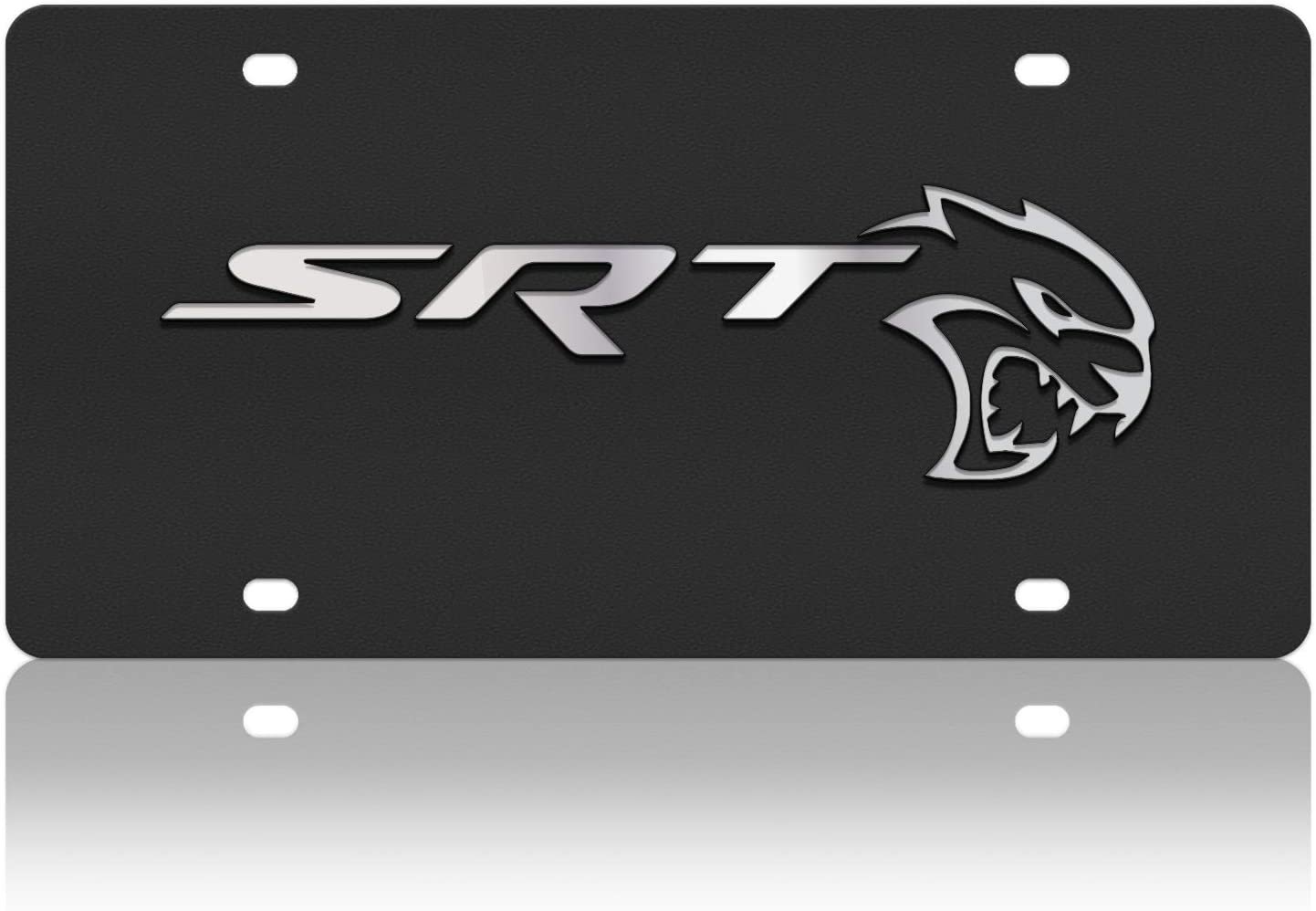 SRT Hellcat Carbon Steel License Plate with Mirrored Logos