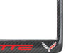C7 Corvette Carbon Fiber License Plate Frame - Red Corvette Script with Flags Logo