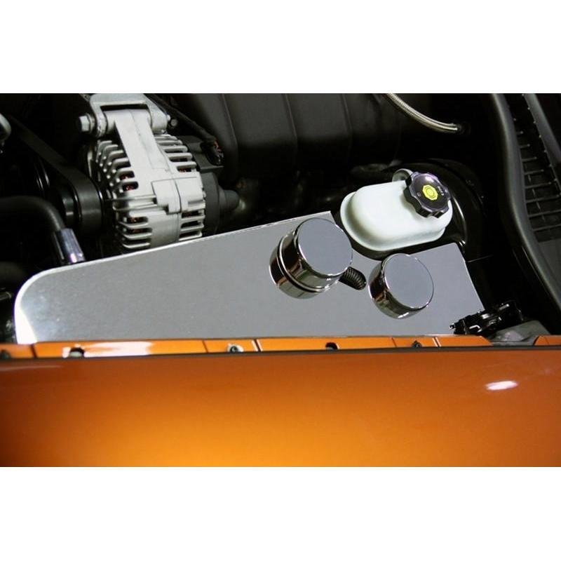 Corvette Windshield Washer Tank Cover with Caps- Polished Stainless Steel : 2005-2013 C6,Z06,Grand Sport-SR1 Performance