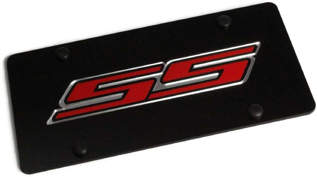 Camaro SS License Plate - Black Laser Acrylic with Red Logo