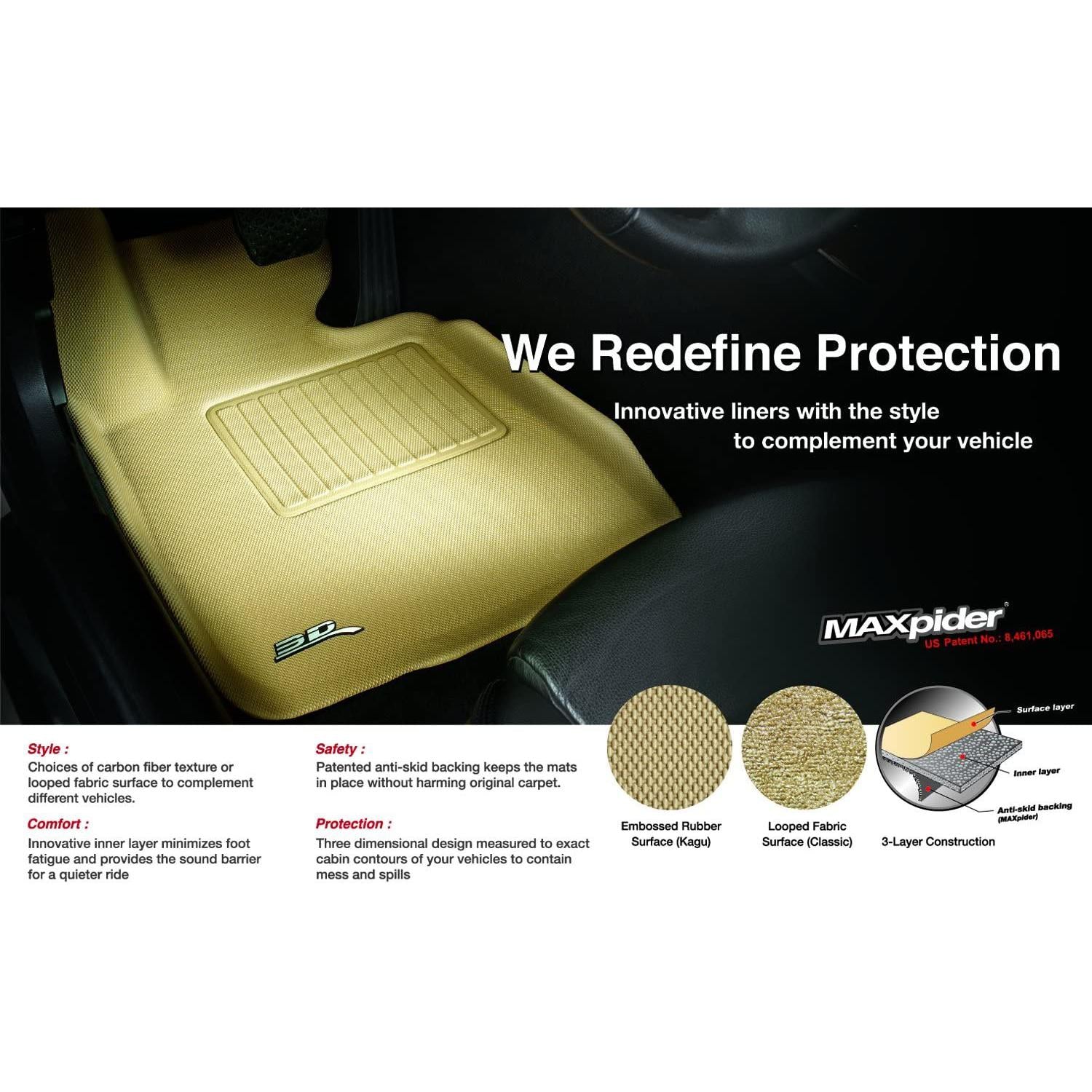 3D MAXpider Custom Fit Kagu Floor Mat (Black) for 2017-2021 Mercedes-Benz E-Class Sedan (W213) - 1ST Row 2ND Row-SR1 Performance