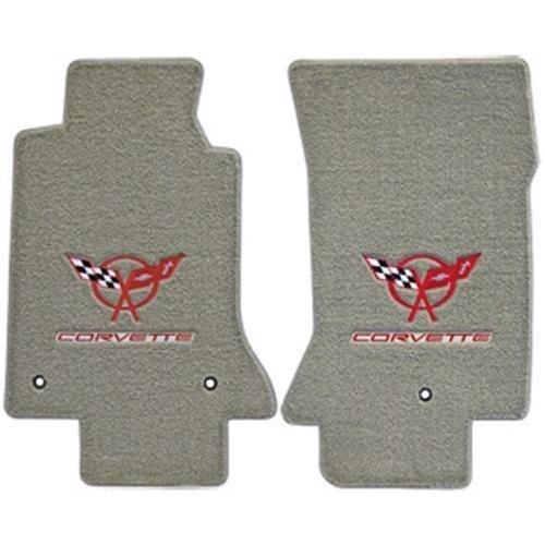 Corvette Floor Mats - Embroidered Double Logo - Black w/ Silver : 1997-2004 C5