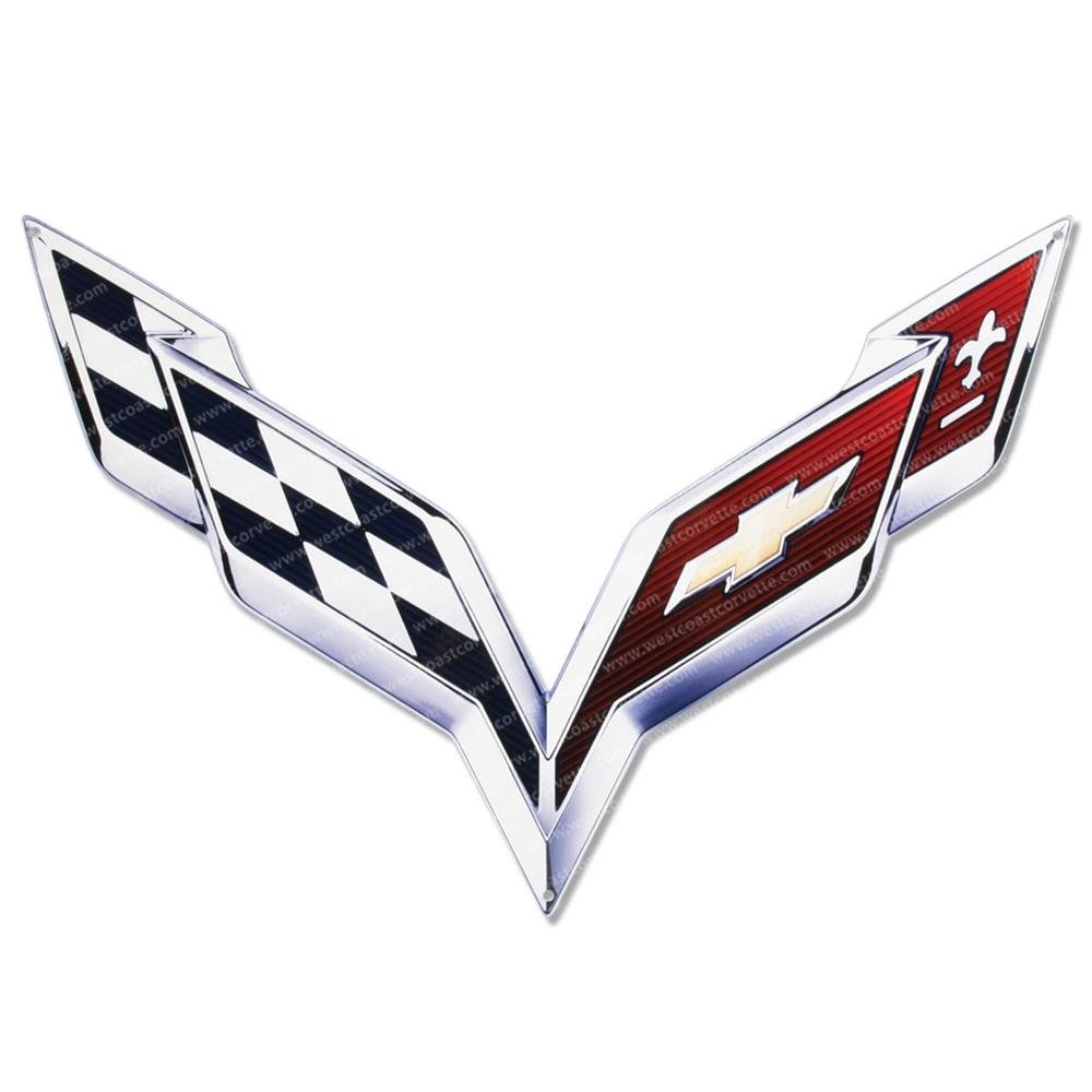 C7 Corvette Stingray Crossed flag Metal Underhood Emblem Fits: 2014 and Newer Corvettes