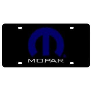 Mopar Black Acrylic License Plate with Blue Logo