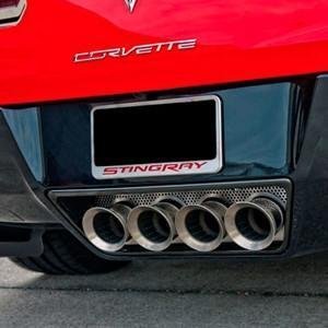 C7 Corvette Stingray Exhaust Filler Panel Perforated Brushed Stainless Steel NPP Exhaust Fits: All 14 through 16 Corvettes With Stock NPP Dual Mode Exhaust