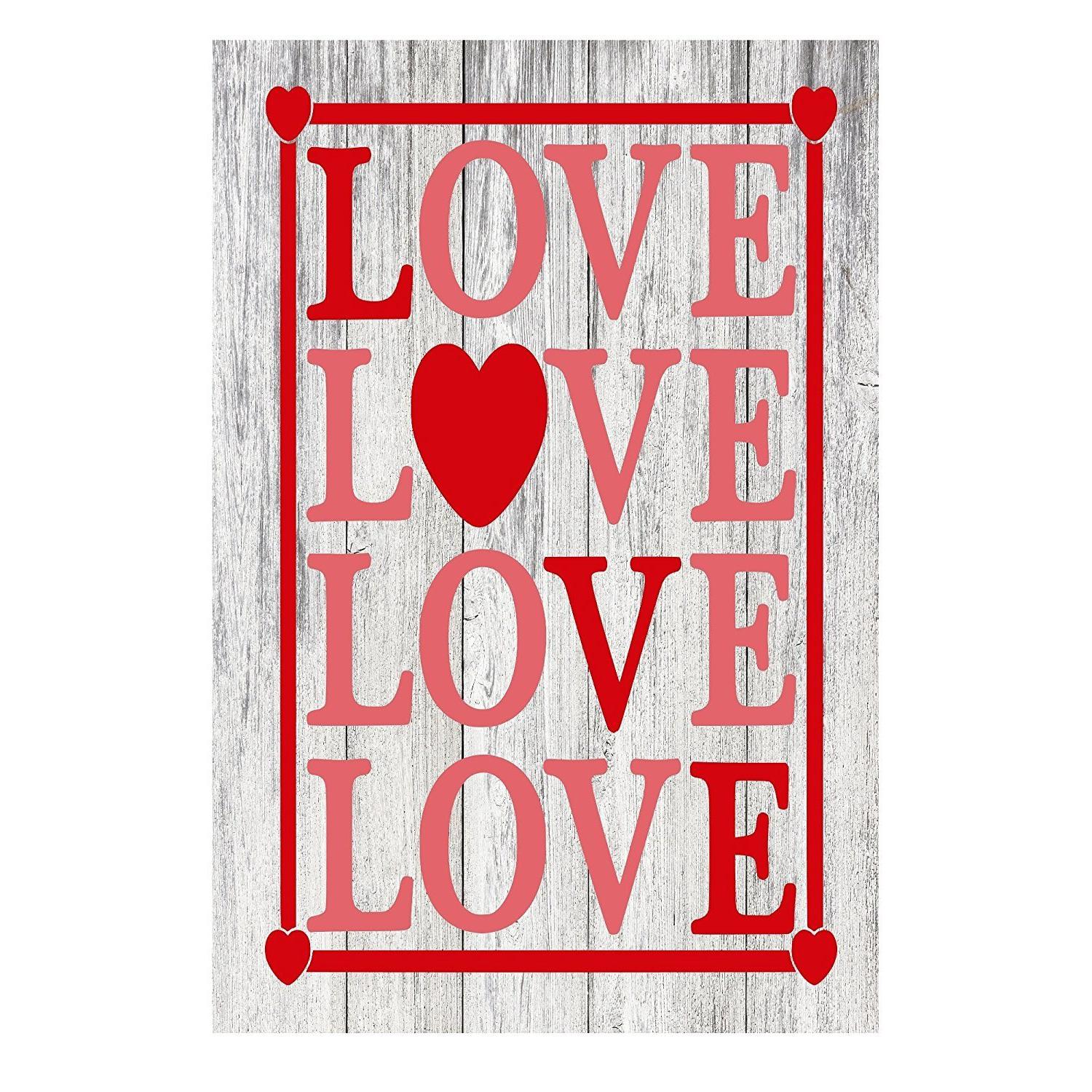 Love Love Love Love Red Rustic Metal Sign - 12" x 8"