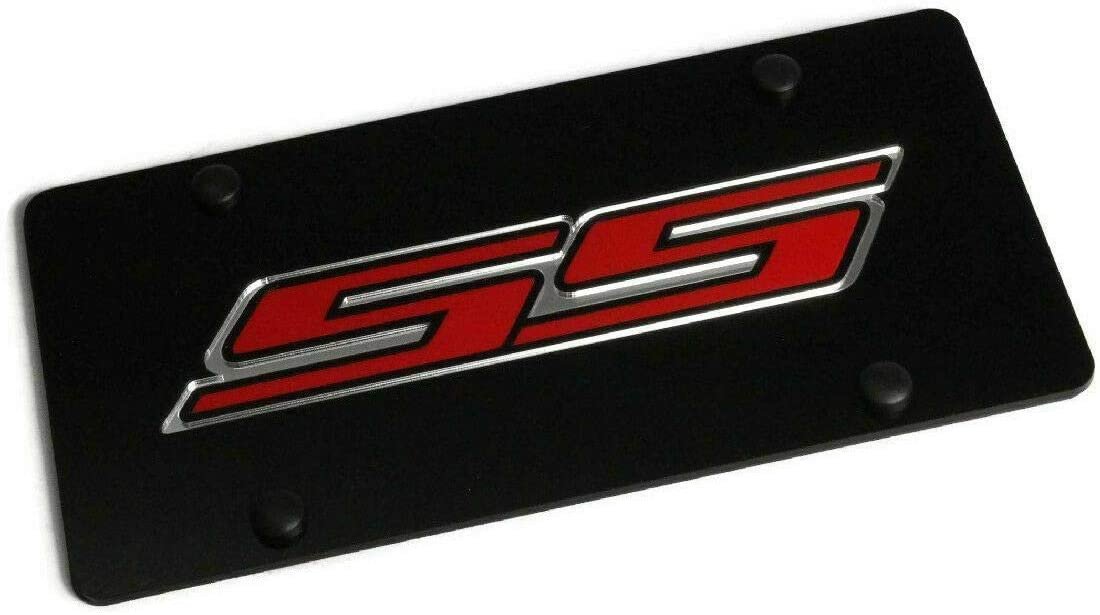 Camaro SS License Plate - Black Laser Acrylic with Red Logo