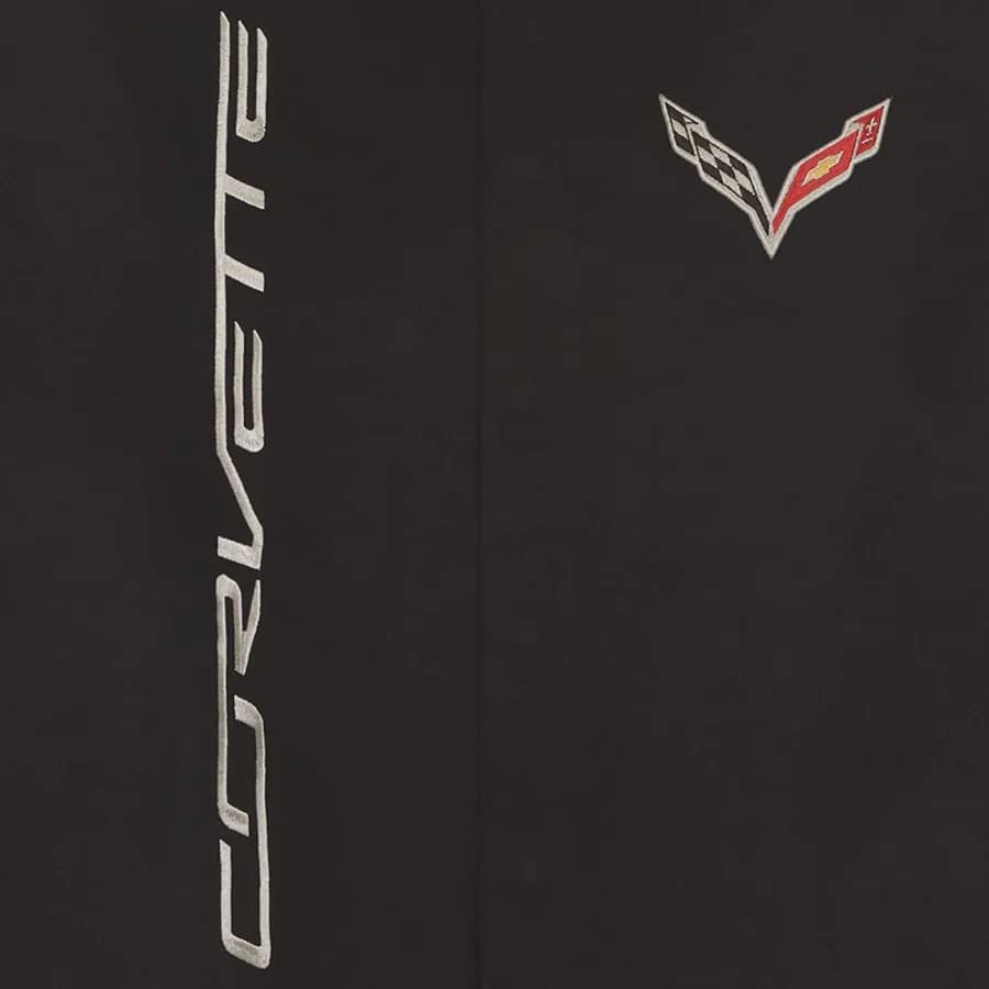 C7 Corvette Embroidered Jacket - Classic Twill Racing Style Snap Up Design - Black