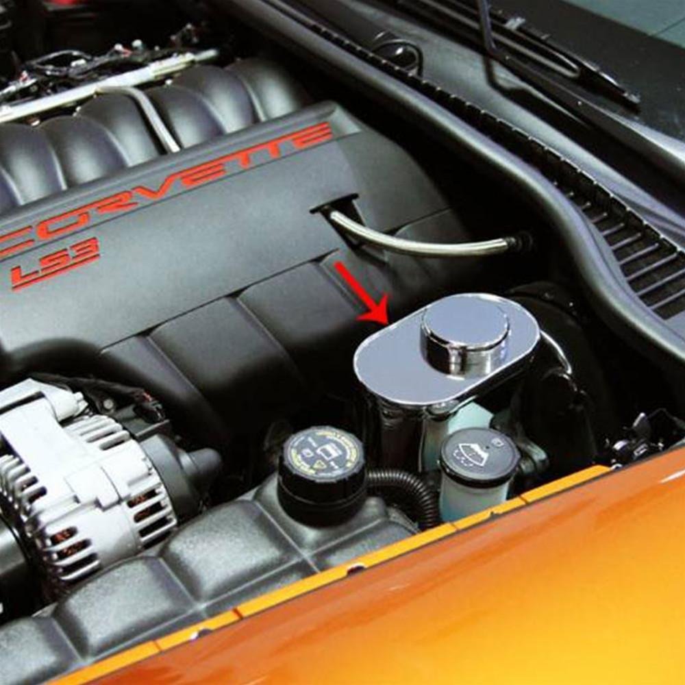 Corvette Brake Master Cylinder Cover with Chrome Cap Cover - Polished Stainless Steel : 2009-2013 C6, Z06, ZR1, Grand Sport-SR1 Performance