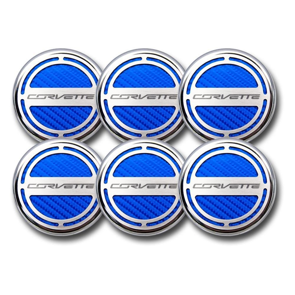 American Car Craft 053018-BLU Blue Carbon Fiber Fluid Cap Cover Set, 6 Piece (Corvette Font)-SR1 Performance