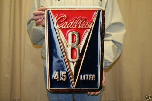 Cadillac V8 Metal Sign / Blk & Red 18" x 12"