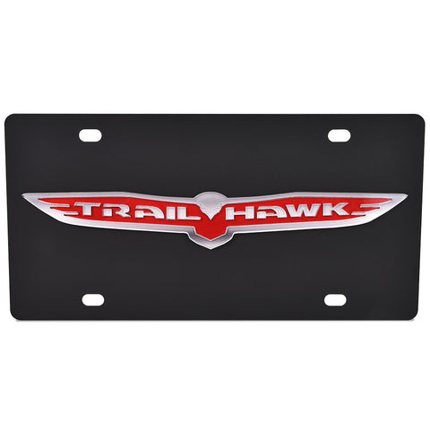 Jeep Trailhawk License Plate - Carbon Steel with Red Badge Logo