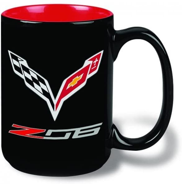 C7 Z06 Corvette Crossed Flags Coffee Mug - Black/Red