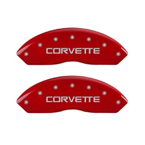 MGP Caliper Covers 13013SCV4RD Corvette C4 Logo Type Caliper Cover with Red Powder Coat Finish and Silver Characters, (Set of 4)