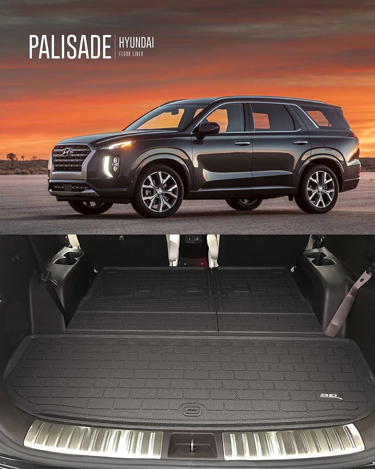 3D MAXpider All-Weather Rear Folding Cargo Mat for Hyundai Palisade 2020-2023 Custom Fit Behind 3rd Row Seat Trunk Cargo Liner