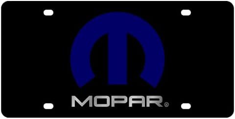 Mopar Black Acrylic License Plate with Blue Logo