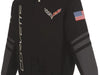 C7 Corvette Embroidered Jacket - Classic Twill Racing Style Snap Up Design - Black