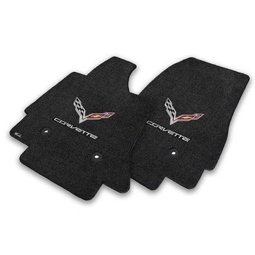 2014-2018 C7 Corvette Jet Black Floor Mats - Crossed Flags & Corvette Script-SR1 Performance