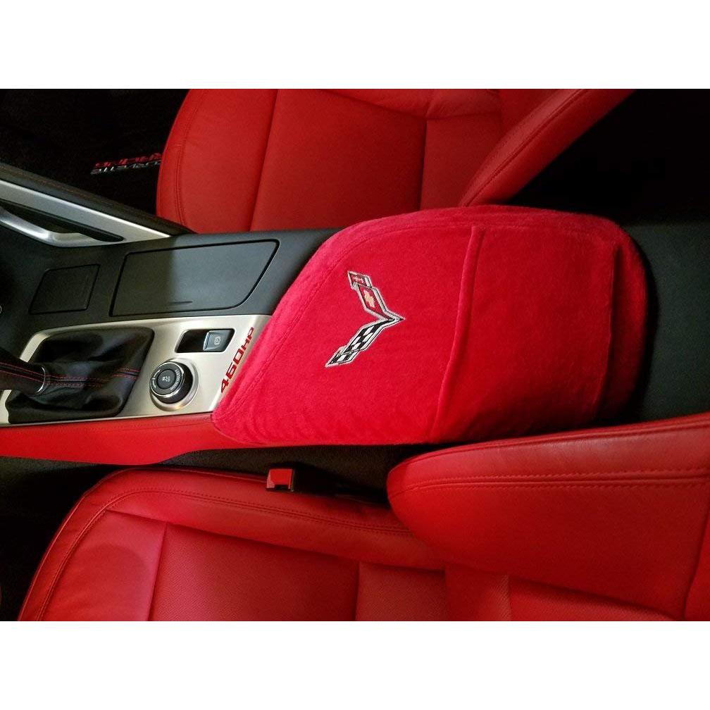 Corvette C7 Console Cover with Crossed Flags Logo - Red-SR1 Performance